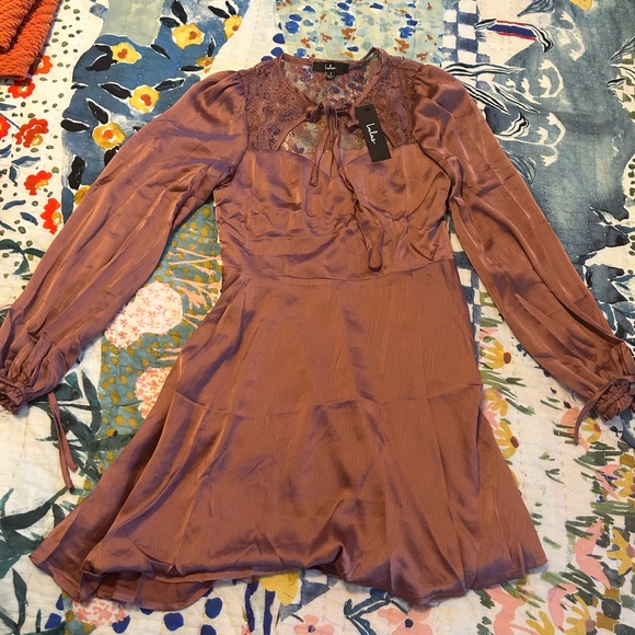Lulu’s Consistent Beauty Mauve Pink Lace Cutout Long sleeve Mini Dress Size S - Picture 3 of 6